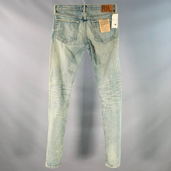 RRL by RALPH LAUREN Size 27 Blue Distressed Cotton Blend Skinny Selvedge Jeans - Picture 4 of 11